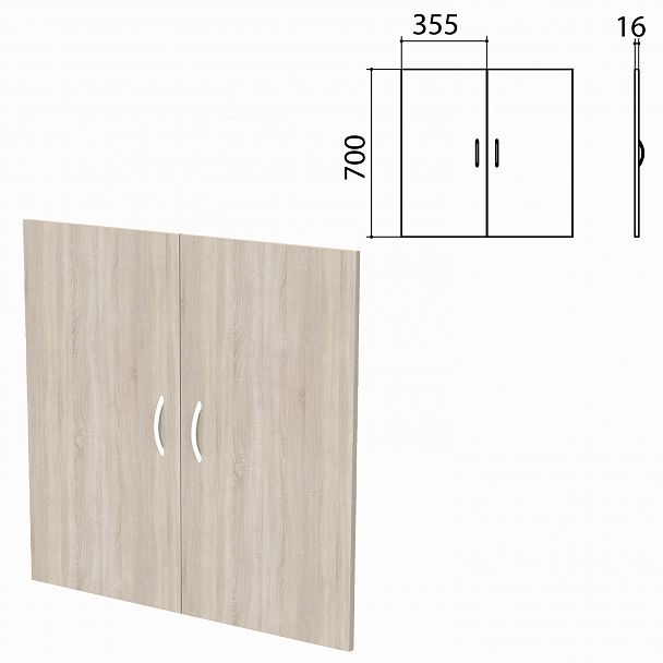 Дверь ЛДСП низкая "Бюджет", КОМПЛЕКТ 2 шт., 355х16х700 мм, дуб сонома 091, 402879, 402879-091 - Вид 2
