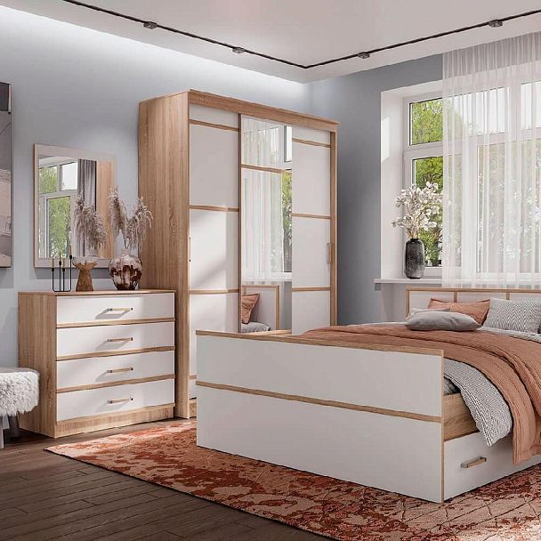 "Сакура" шкаф-купе 1,5м (1500х2216х610) дуб сонома/белый - Вид 3