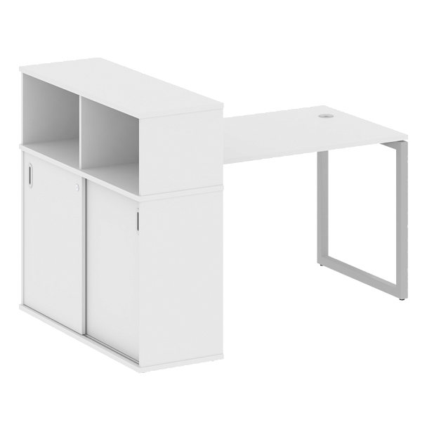 Metal System Quattro Стол письменный с шкафом-купе на О-образном м/к 40БО.РС-СШК-3.2 Т Белый/Серый металл 1610*1120*1098 - Вид 1
