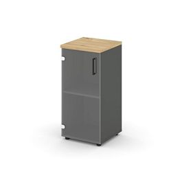 Style Project Шкаф низкий узкий SN.STU-302(L) Антрацит/Тиквуд Светлый/Прозрачный/Черный Ручки 400*40 - Фото предпросмотра