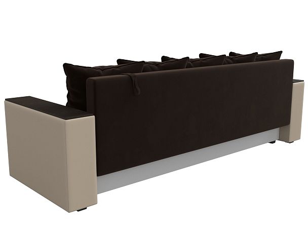 Диван прямой Дубай Лайт полки слева (основа микровельвет коричневый, компаньон экокожа бежевая) - Вид 6