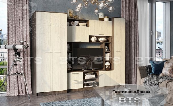 Гостиная "Флора" ЛЮКС ясень темный/ясень белый - Вид 1