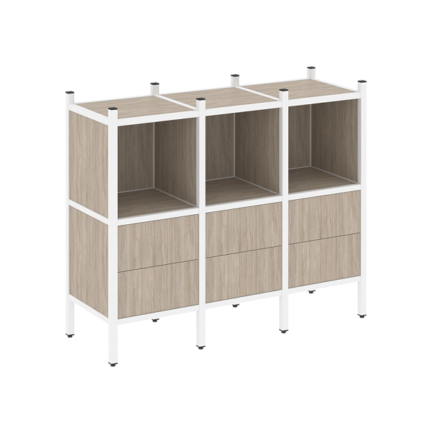 Loft Прямой стеллаж наборный VR.L-07 Дуб аттик/Белый металл 1278*446*1047 - Вид 1