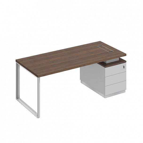 Стол руководителя на опорной тумбе (левый/правый) "Bravo" БР 104 дуб гладстоун/белый премиум/белый премиум - Вид 1