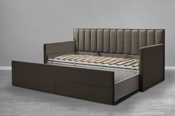 Кровать «Порше» с 2-мя боковинами и доп. спальным местом, коричневая - Вид 3