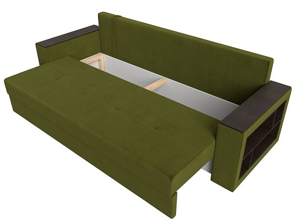 Диван прямой Дубай Лайт полки справа (полностью микровельвет зеленый) - Вид 7