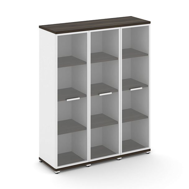 Concept Шкаф 3 узкие секции, 4 ниши CN.STU-436 RPW W Дуб Мали/Белый Бриллиант/Металл Белый/Прозрачный 1252*420*1554 - Вид 1