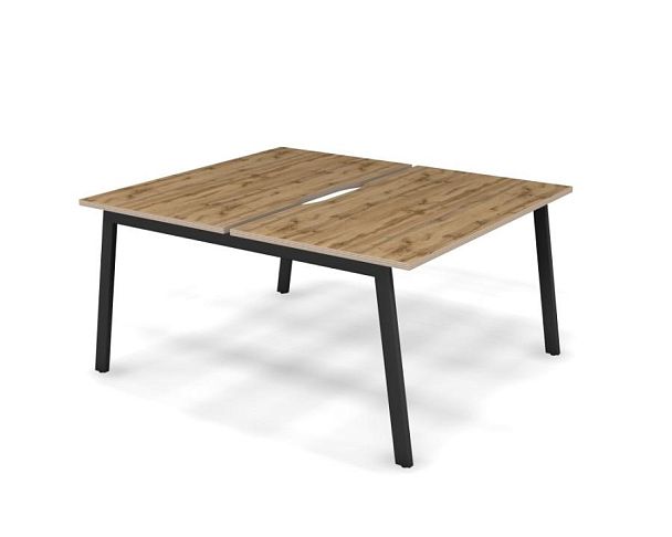 MATRIX 121S201-A Стол прямой двойной, пров-ик вырезной (А-опоры) 1380х1590х775 Дуб Крафт/Темно-серый - Вид 1