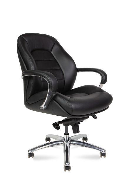 Кресло офисное / Porsche LB / черная  кожа/ алюминий крестовина - Вид 1