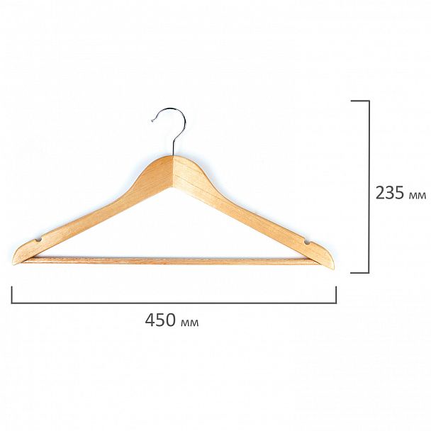 Вешалки-плечики, размер 48-50, КОМПЛЕКТ 5 шт., деревянная, перекладина, цвет сосна, ЛЮБАША Эконом, 604895 - Вид 3