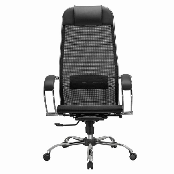 Кресло офисное МЕТТА "К-12", хром, ткань-сетка, сиденье и спинка регулируемые, черное - Вид 6