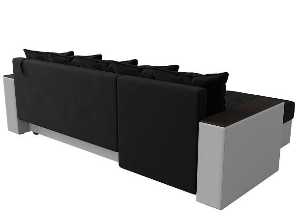 Диван угловой Дубай Лайт угол левый (основа микровельвет черный, компаньон экокожа белая) - Вид 6