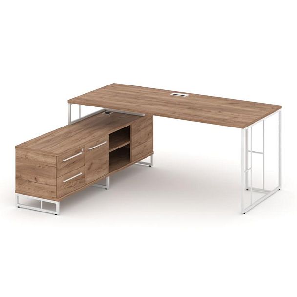 Rift Direct Стол руководителя на опорной тумбой RF.SRT-24 (L) Дуб Табак/Металл Белый 1580*1600*750 - Вид 1