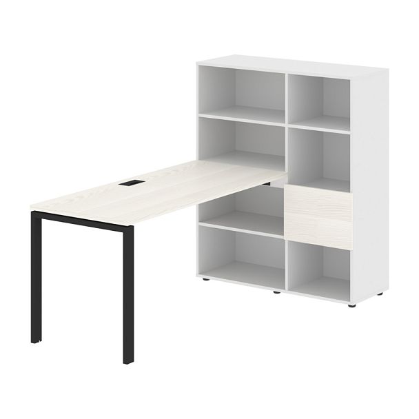 Стол-стеллаж EURST 1115 Ясень Траун/Черный/Белый 1990х1120х1355 EDIS - Вид 1