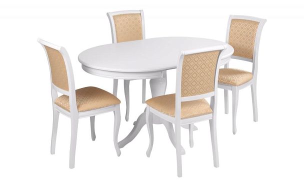 Обеденная группа стол Элат D90(130)х90х76 Белый и 4 стула Арктос Белый/Бежевый жаккард - Вид 1