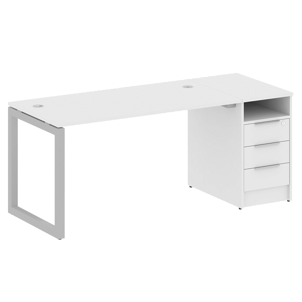 Metal System Quattro Р. ст. с тумбой на О-образном м/к 50БО.РС-СТП-1.3 Белый/Серый металл 1812*720*750 - Вид 1