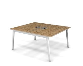 MATRIX 121S204-A Стол прямой двойной, пров-ик Merida (А-опоры) 1380х1590х775 Дуб Крафт Золотой/Белый - Фото предпросмотра