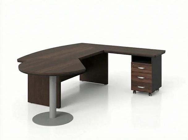 BRL RB073-215x200R Стол рук-ля R угловой с брифингом и тумбой 3 ящика 2150х2000х760 Венге/Черный - Вид 1
