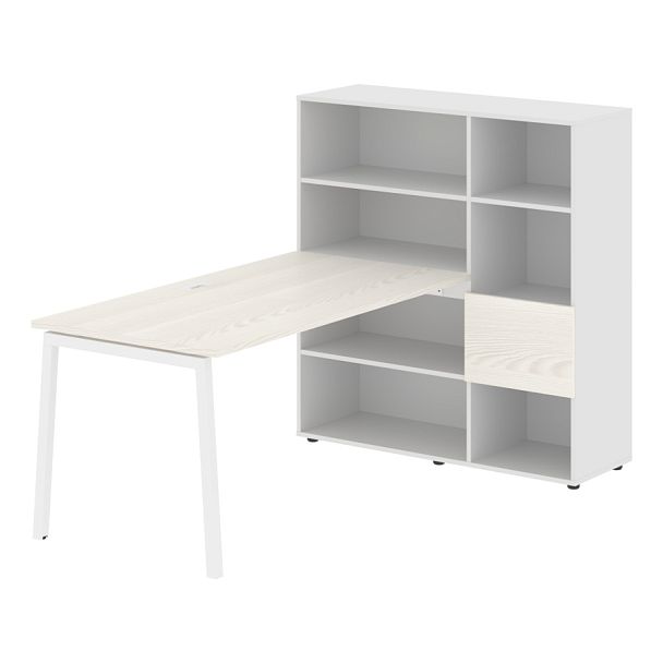 Стол-стеллаж ELRST 1215 Ясень Траун/Белый/Белый 1990х1250х1355 EDIS - Вид 1