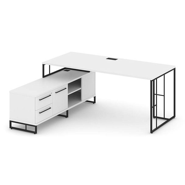 Rift Direct Стол руководителя на опорной тумбой RF.SRT-25 (L) Белый Бриллиант/Металл Черный 1780*1600*750 - Вид 1