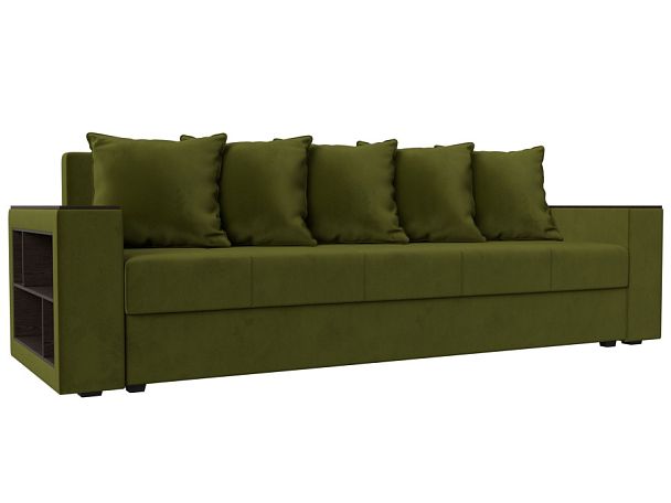 Диван прямой Дубай Лайт полки слева (полностью микровельвет зеленый) - Вид 1
