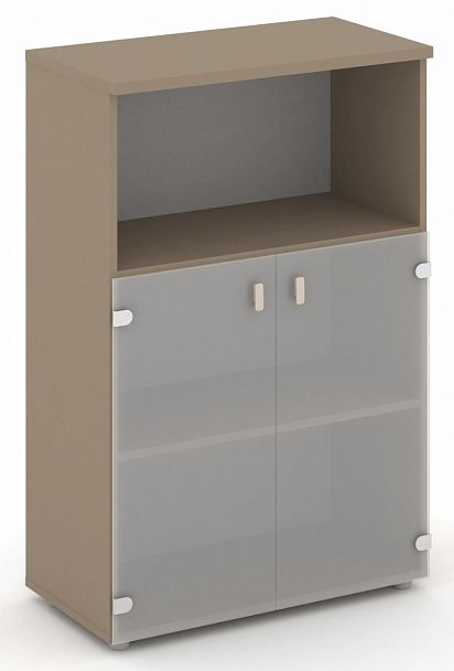 Шкаф средний широкий (2 низких фасада стекло сатин матовый) "ESTETICA" ES.ST-2.2 Латте/Сатин матовый - Вид 1