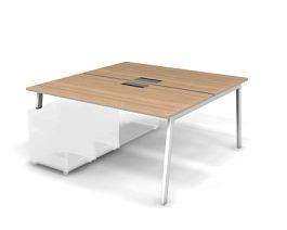 MATRIX 121В302-A Стол прямой, опора на тумбу, пров. Merida (А-опоры) 1580х1590х775 Швейц-й вяз/Белый - Фото предпросмотра