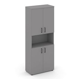 Стайл Проджект Шкаф высокий широкий (4 низких фасада ЛДСП) SN.STS-107 Серый Пепел/Черный Ручки 796*4 - Фото предпросмотра