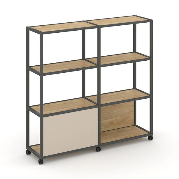 Shelf Mobile Стеллаж 4 уровня 2 секции VR.LT-STK-413.06 Тиквуд Светлый/Металл Антрацит/W-04 1170*400*1523 - Вид 1
