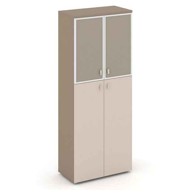 Estetica Шкаф высокий широкий (2 сред. фасада ЛДСП+2 низ. фасада стекло лакобель в раме) ES.ST-1.7R U Латте/Сатин/Лакобель umbra 800*420*1977 - Вид 1