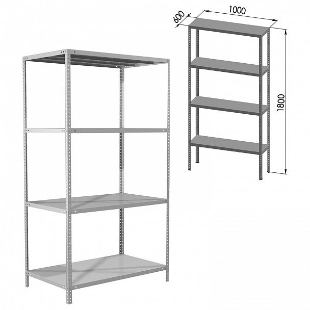 Стеллаж металлический BRABIX "MS KD-180/60-4", 1800х1000х600 мм), 4 полки, компактная упаковка, 291117, S240BR146402 - Вид 3