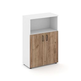 Style Project Шкаф средний широкий SN.STS.E-201 Белый/Белый/Дуб Табак/Черный Ручки 796*400*1203 - Фото предпросмотра