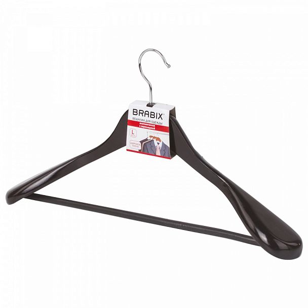 Вешалка-плечики, размер 48-50, деревянная, анатомическая, перекладина, цвет шоколад, BRABIX "Люкс", 601165 - Вид 1