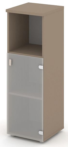 Шкаф средний узкий (1 низкий фасад стекло сатин матовый) "ESTETICA" ES.SU-2.2 Латте/Сатин матовый - Вид 2