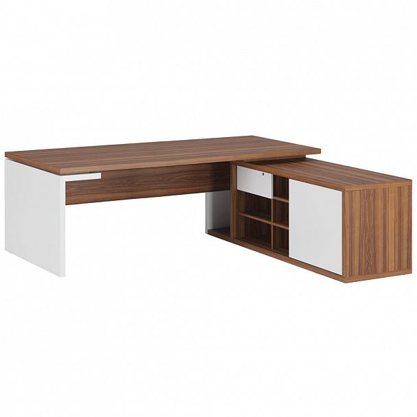 Стол рабочий на опорной креденции правый Zion 200x208x74 орех - Вид 1