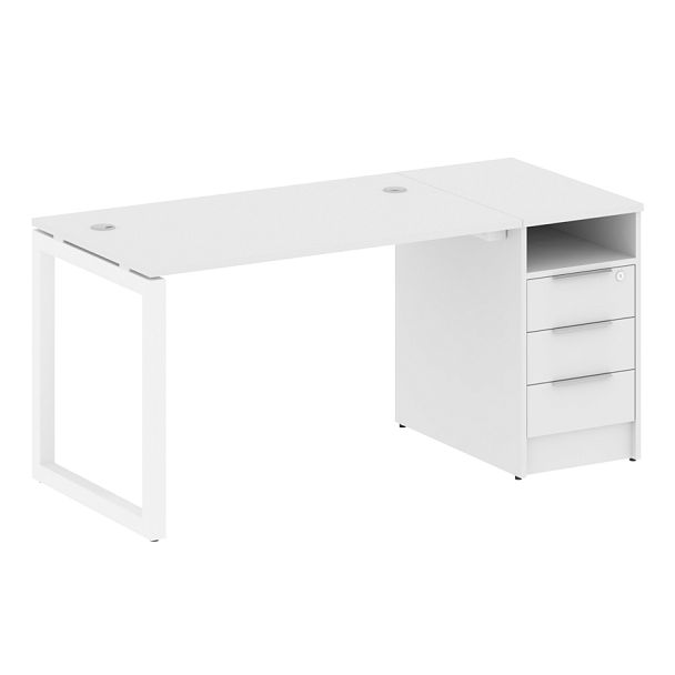 Metal System Quattro Р. ст. с тумбой на О-образном м/к 50БО.РС-СТП-1.2 Белый/Белый металл 1612*720*750 - Вид 1