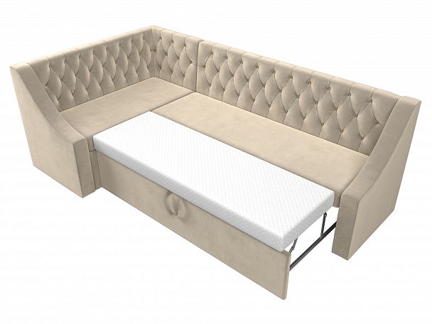 Кухонный угловой диван Мерлин левый (полностью микровельвет бежевый) - Вид 6