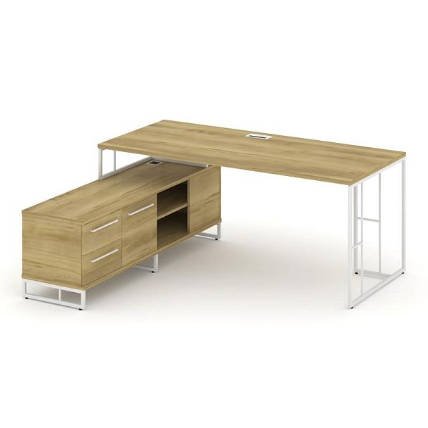 Rift Direct Стол руководителя на опорной тумбой RF.SRT-24 (L) Дуб Винченцо/Металл Белый 1580*1600*750 - Вид 1