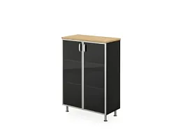 БЕРЛИН / BERLIN Стеллаж закрытый витрина стекло в раме 900х430х1290 Акация/Черный - Фото предпросмотра