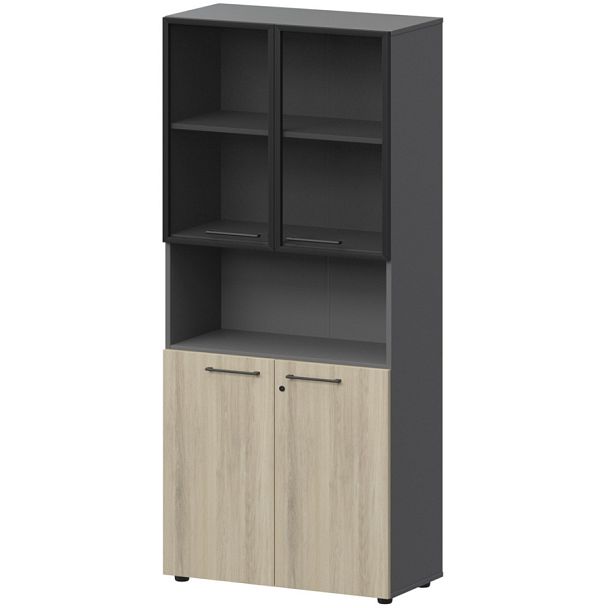 Шкаф высокий полузакрытый с стеклом в алюминиевой раме СМШ58.28F.28RS(Ч) Кронберг/Графит 792x382x1990 Кортез - Вид 1