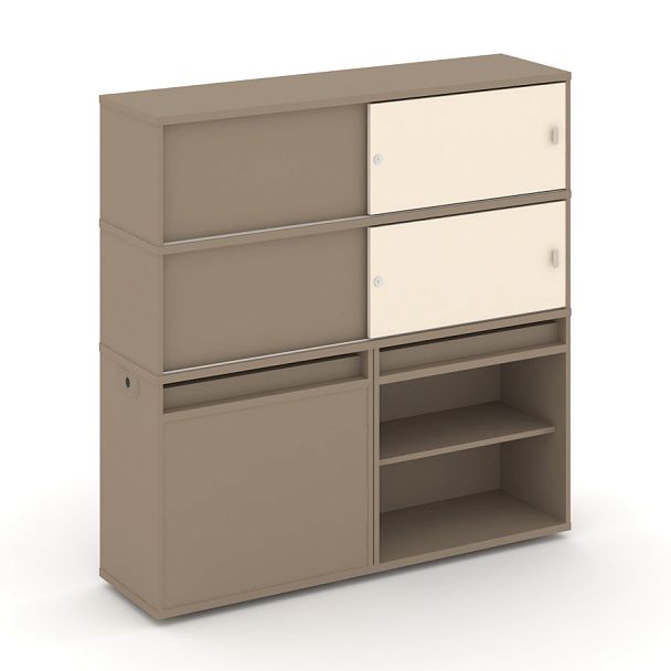 Estetica Набор №22. Тумба двойная+высокая надставка ES.NB.2V-22 Латте/Сатин 1500*410*1520 - Вид 1