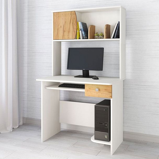 Стол компьютерный Грета-4 (900*1580*600) белый/дуб крафт золотой - Вид 1