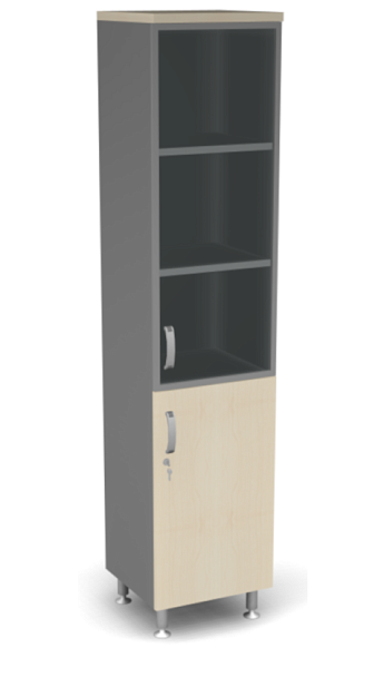 Пенал закрытый комби стекло L,R ДВП Берлин Береза Майнау/Серый ШКС51-45 з/с ДВП - Вид 1