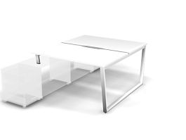 MATRIX 121В201-V Стол прямой двойной с опорой на тумбу, пров. вырезной (V-опоры) 1380х1590х775 Белый - Фото предпросмотра