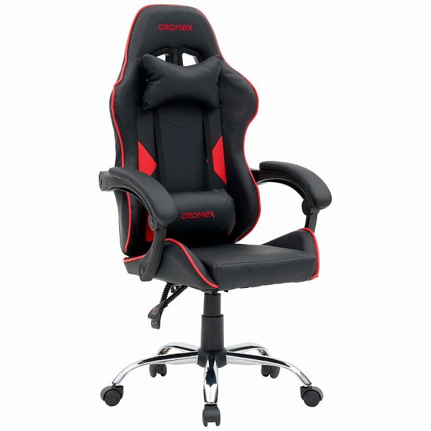 Кресло компьютерное CROMEX "Joker GM-125", две подушки, экокожа, черное/красное, 532954 - Вид 2