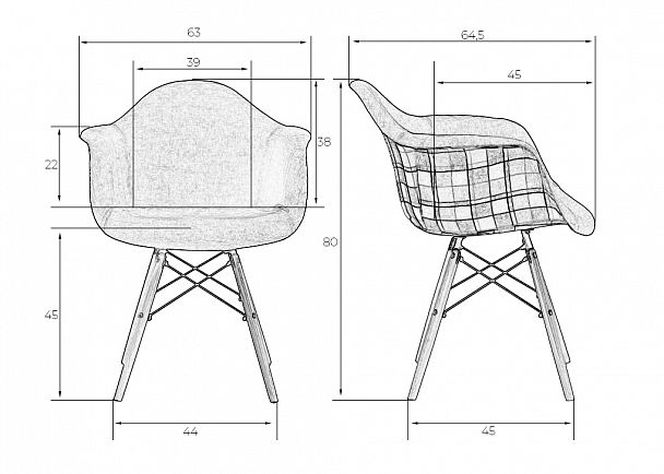 Стул обеденный DOBRIN DAW MONICA (ножки светлый бук, сиденье 009 коричневая клетка, бежевая ткань) - Вид 10