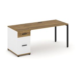 Concept Стол рабочий с 1 опорной тумбой CN.SP-407 W Сандал Янтарный/Белый Бриллиант/Металл Черный 1800*720*750 - Фото предпросмотра