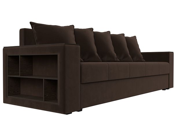 Диван прямой Дубай Лайт полки слева (полностью микровельвет коричневый) - Вид 3