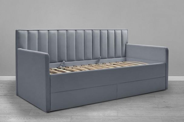 Кровать «Порше» с 2-мя боковинами и доп. спальным местом, серая - Вид 1