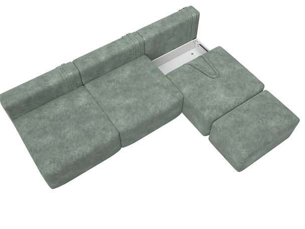 Диван угловой модульный с пуфом Лига-060 НПБ Лонг угол универсальный Велюр зеленый - Вид 7